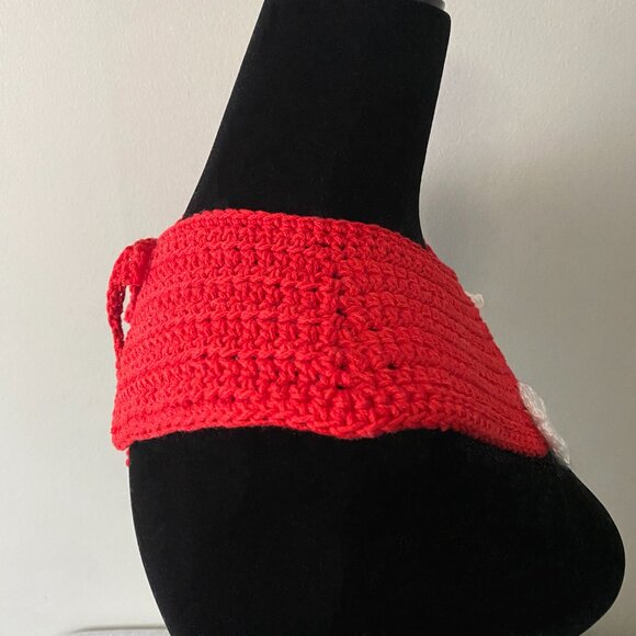Handmade Crochet Red White Cotton Mohair Holiday Collar Neckwear Accessory - Picture 5 of 6